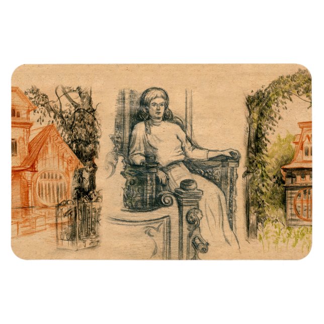 Ímã Gráficos de lápis de senhora no artesanato (Horizontal)