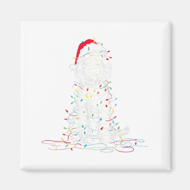 Imã Gráficos engraçados de Natal de Sheepadoodle Luzes (Frente)