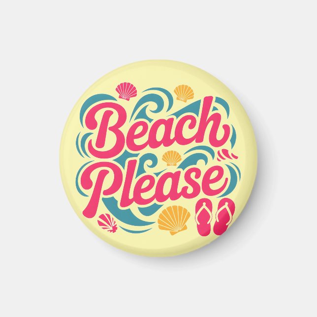 Imã Gráficos Retro da Praia: Tipografia Rosa (Frente)