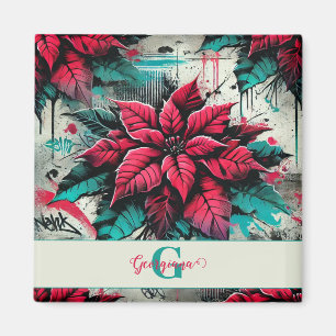 Imã Grafite Grungy Poinsettia Floral Personalizado
