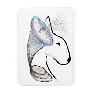 Ímã Gramophone Bull Terrier Music Surreal pet art