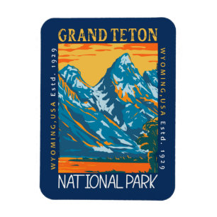 Ímã Grand Teton National Park Wyoming Retro Distante