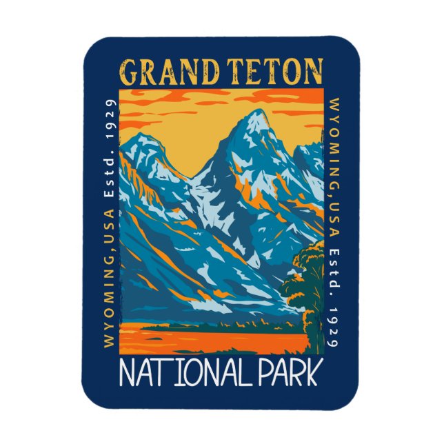 Ímã Grand Teton National Park Wyoming Retro Distante (Vertical)