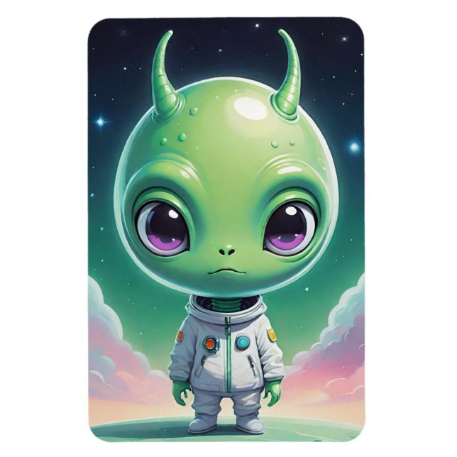 Ímã Grande alienígena verde com chifres (Vertical)