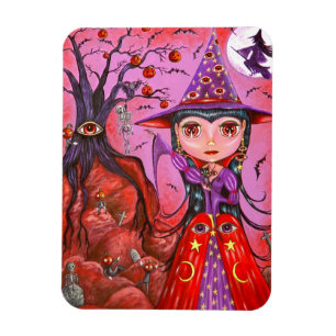 Ímã Grande Bruxa de Olhos Pumpkin Prendendo Árvore C