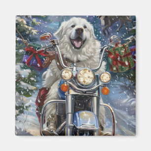 Imã Grande Cão Pirenéus Andando de Motocicleta Natal
