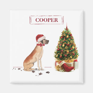Imã Grande Dane Engraçado Cachorro de Natal com Árvore