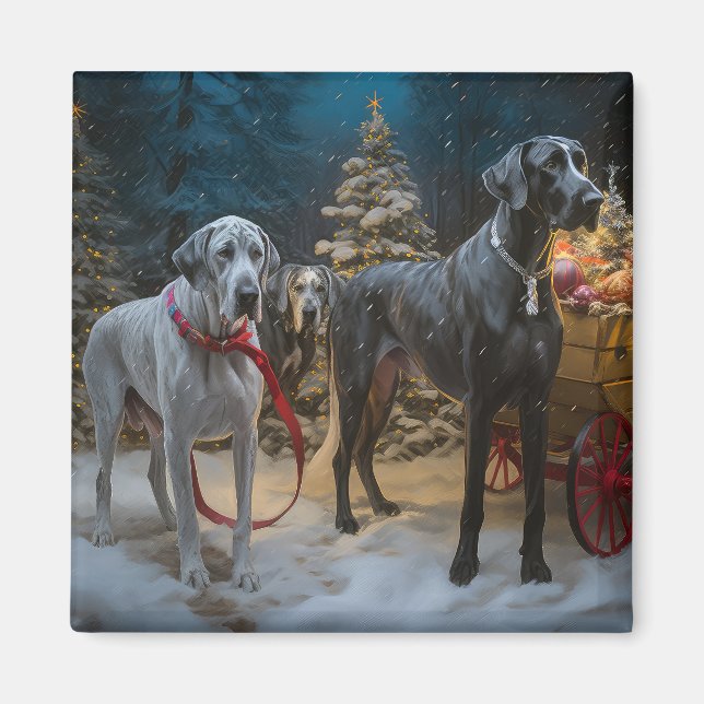 Imã Grande Danês Snowy Sleigh Decoração de Natal (Frente)