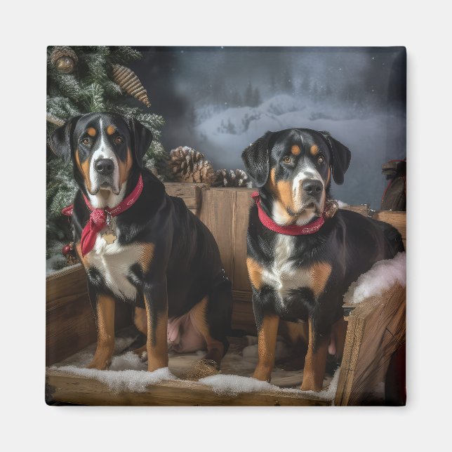 Imã Grande Montanha Suiça Snowy Sleigh Natal (Frente)