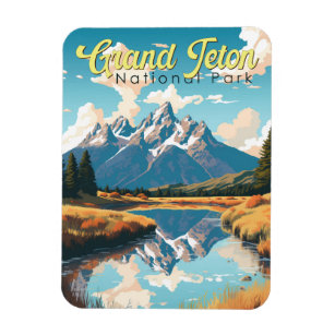 Ímã Grande Teton National Park Illustration Retro
