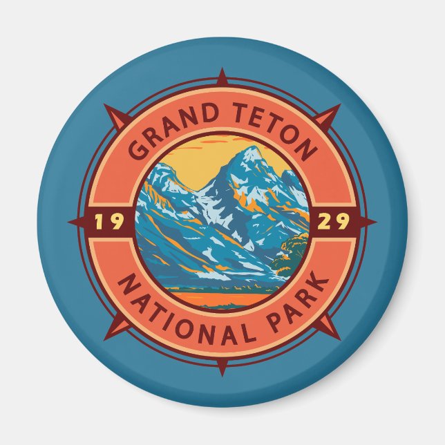 Imã Grande Teton National Park Retro Compass Emblem (Frente)