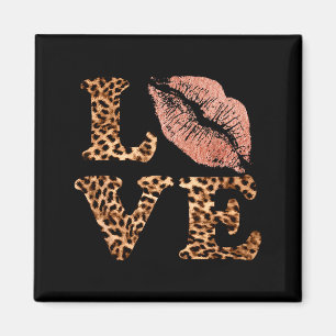 Imã Grandes Lábios Amam Letras de Impressão de Leopard