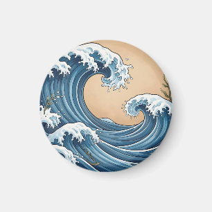 Imã Grandes Ondas Azuis do Oceano Estilo Japonês