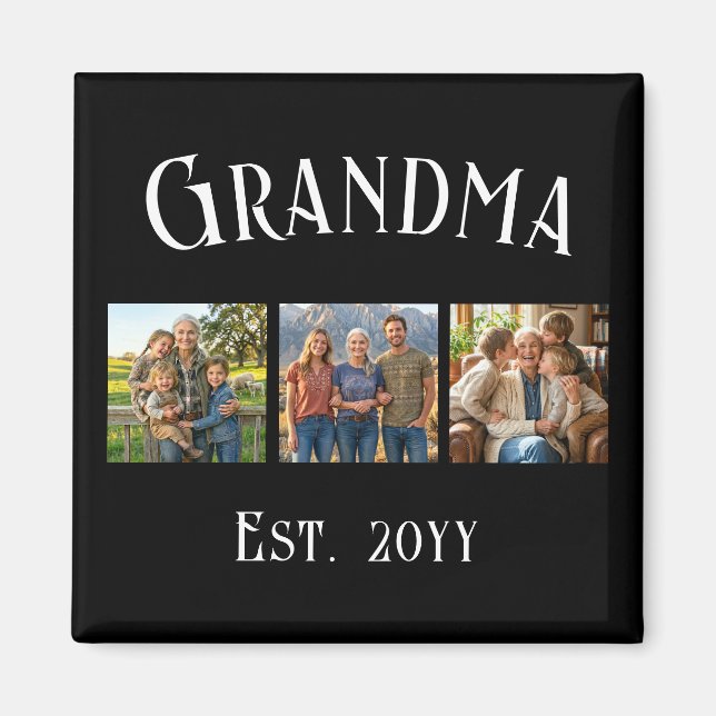 Imã Grandma Est. Established Year Custom Name 3 Photo (Frente)