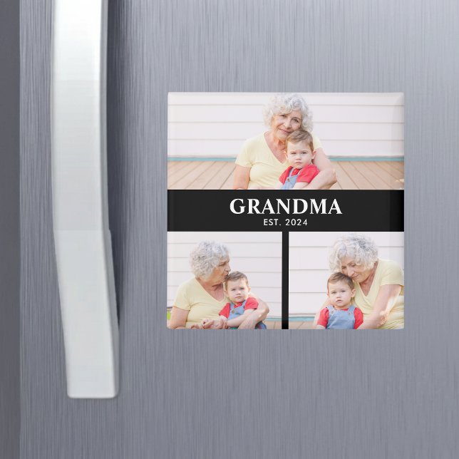 Imã Grandma Established 3 Photo Grandparent's Day (Criador carregado)