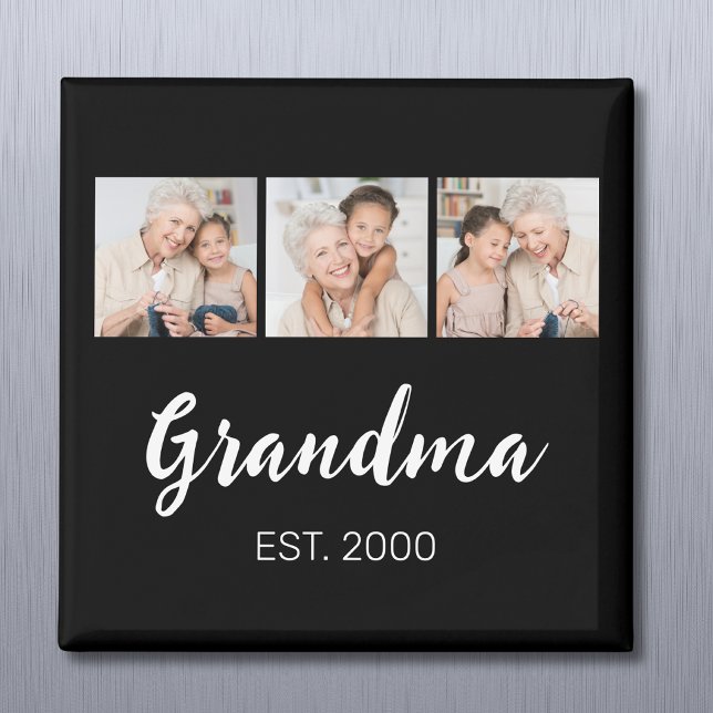 Imã Grandma Established Modern Script 3 Photo Black (Criador carregado)