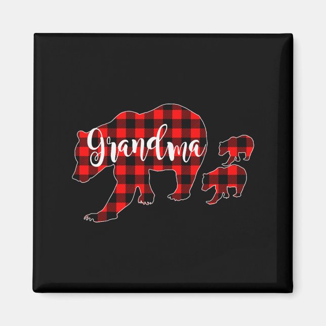 Imã Grandma Of 2 Girls Boys Xmas Matching Red Plaid Gr (Frente)
