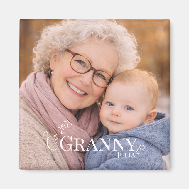 Imã Granny or Grammy photo Established Year Hearts (Frente)