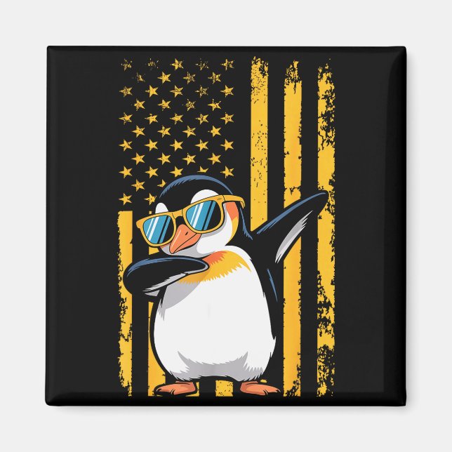 Imã Graphic Penguin Retro American Flag Funny Penguin  (Frente)