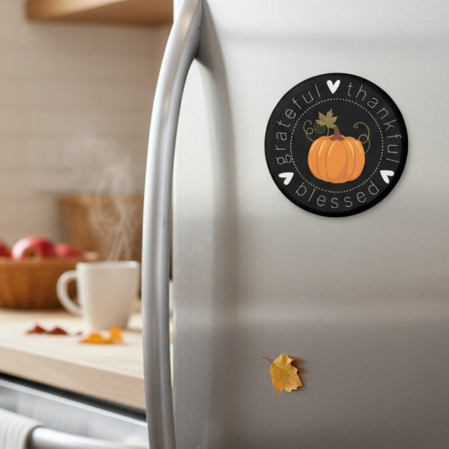Imã Grata, Graças, Abençoada Arte Foliar de outono (Grateful, Thankful, Blessed Autumn Folk Art Magnet)