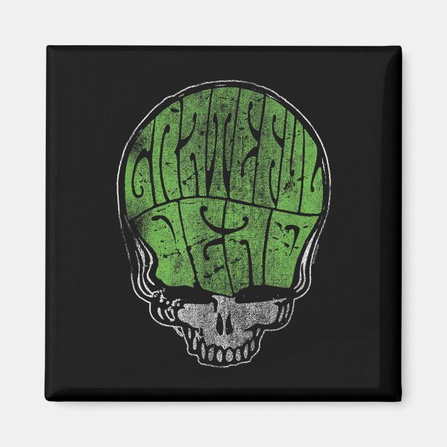Imã Grateful Dead Psychedelic Green Stealie Skull Vint (Frente)