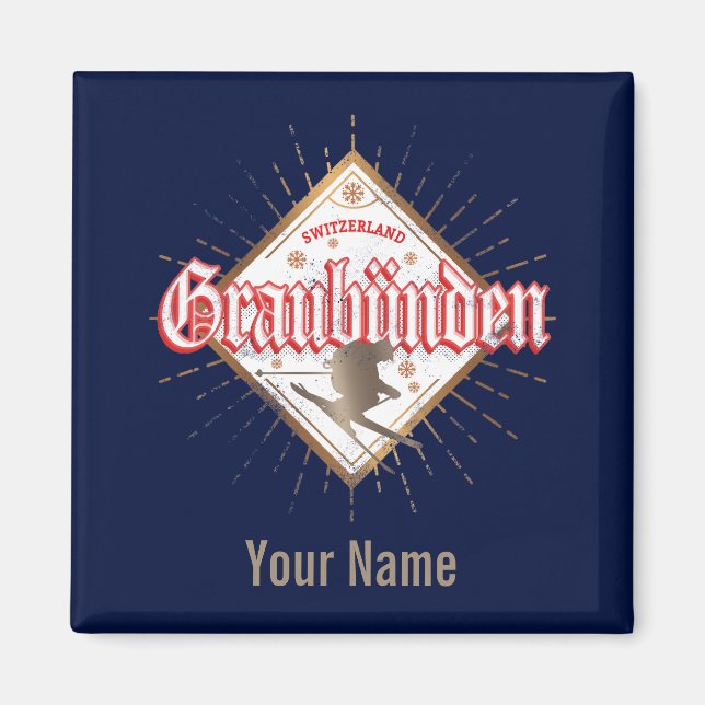 Imã Graubünden Suiça retro skier vintage (Frente)