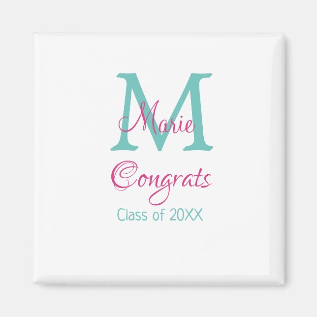 Imã Grava o nome do formando monograma verde rosa azul (Frente)