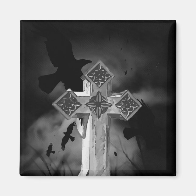 Imã GraveYard Gothic Cross Luado com Corvos (Frente)