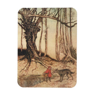 Ímã Gravura vintage de Chapeuzinho Vermelho e Lobo de