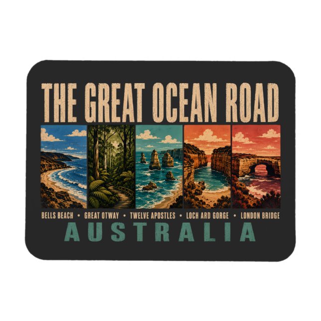 Ímã Great Ocean Road Australia Landmarks Illustration (Horizontal)