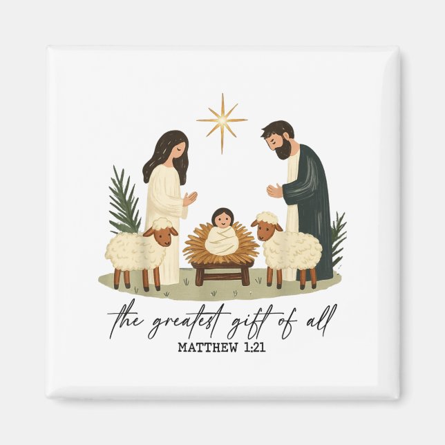 Imã Greatest Gift Of All Nativity Scene Christian Chri (Frente)