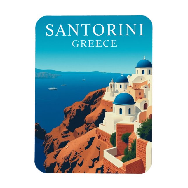 Ímã Grécia de Viagem da  Vintage Santorini (Vertical)