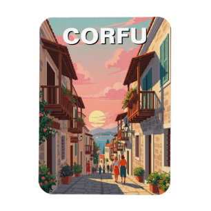 Ímã Grécia de Viagem de Corfu Sunset Vintage