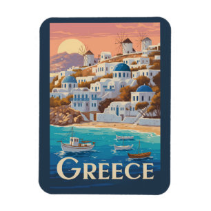 Ímã Grécia Mykonos Illustration Viagem Art Vintage