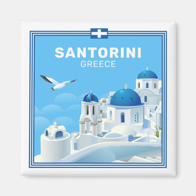 Imã Grécia Santorini de Texto Personalizado (Frente)