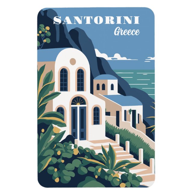 Ímã Grécia Santorini de Texto Personalizado (Vertical)