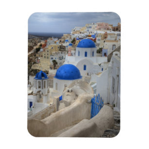 Ímã Grécia, Santorini. Torre sineira e cúpulas azuis d