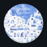 Imã Grécia Santorini Watercolor Keepsasasakosname<br><div class="desc">Uma pintura paisagística em aquarela de Oia na bela ilha grega de Santorini. Altere a data para personalizar. Perfeito como um guardião.</div>