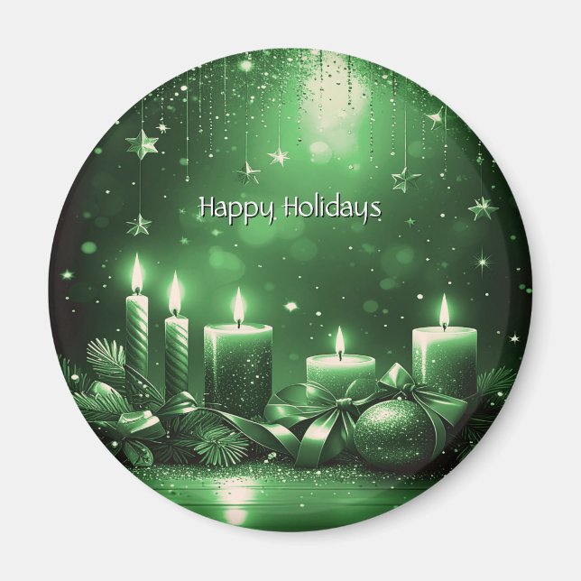 Imã Green Candles Christmas Holiday Magnet (Frente)