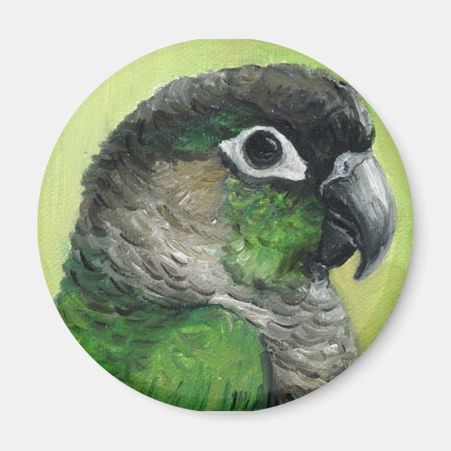 Imã "Green Cheked Conure", Imagem de Arte de Pássaro (Frente)