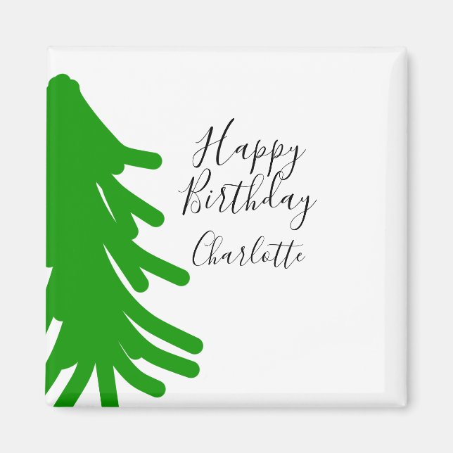 Imã Green Christmas tree happy birthday December winte (Frente)