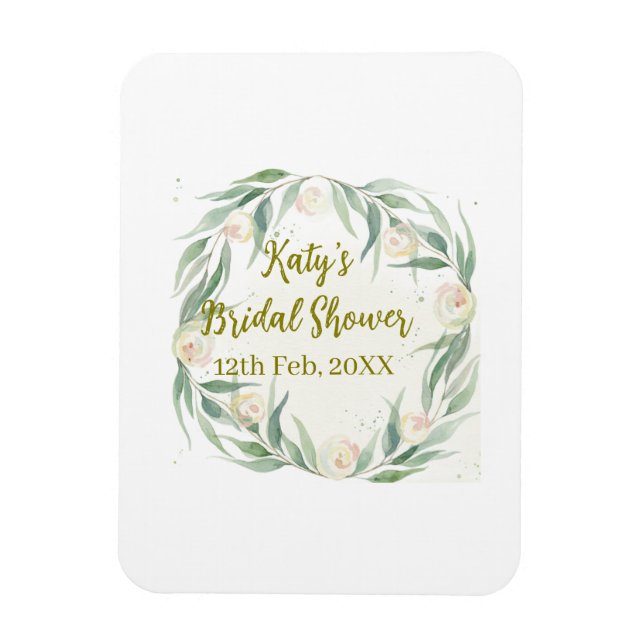 Ímã Green eucalyptus floral bridal shower name date go (Vertical)