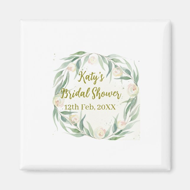 Imã Green eucalyptus floral bridal shower name date go (Frente)