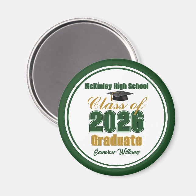 Imã Green Gold Class of 2026 Graduation Keepsake (Front/Back)