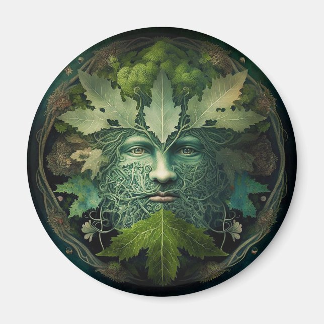 Imã Green Man Mandala Fantasy Art (Frente)