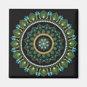 Imã Green Mandala Pintado manualmente Geometria Sa
