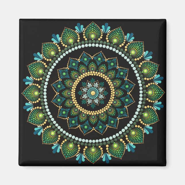 Imã Green Mandala | Pintado manualmente | Geometria Sa (Frente)