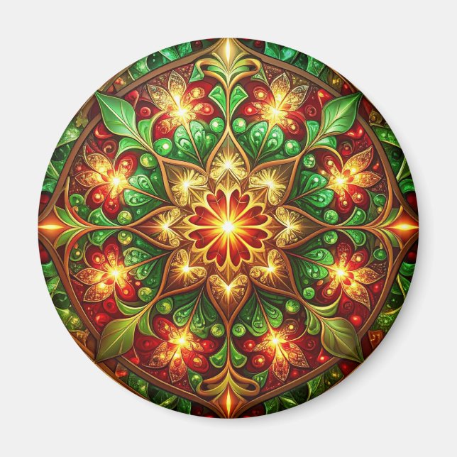 Imã Green Red Decorative Christmas Holiday Magnet (Frente)