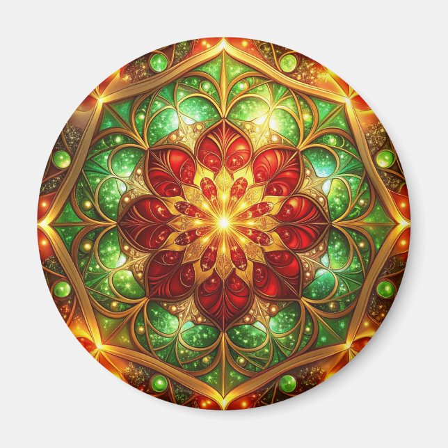 Imã Green Red Decorative Christmas Holiday Magnet (Frente)