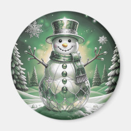 Imã Green Snowman Snowflakes Holiday Magnet